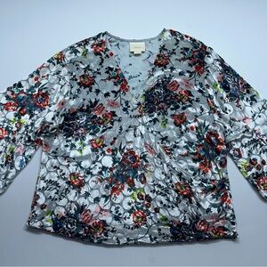 Maeve Floral Velvet Wrap Top Womens Size Large Viscose Silk Anthropologie